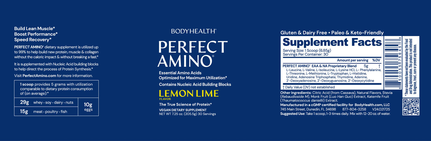 bodyhealth perfect amino lemon lime etiket ingrediënten