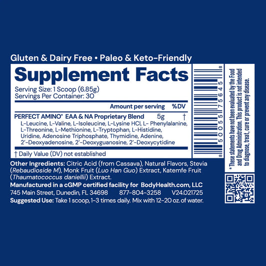 perfect amino powder lemon lime bodyhealth supplement facts
