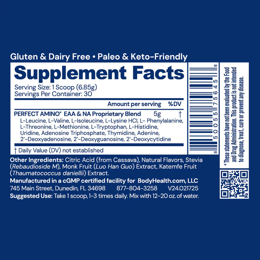 perfect amino powder lemon lime bodyhealth supplement facts