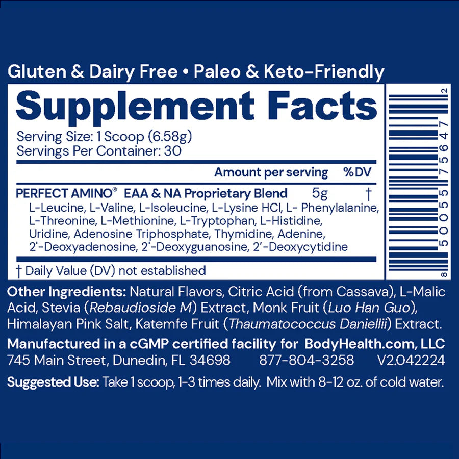 perfect amino powder mixed berry bodyhealth supplement facts