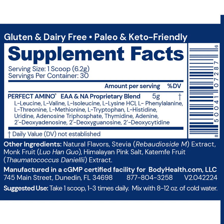 perfect amino powder vanilla bodyhealth supplement facts