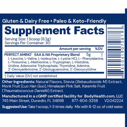 perfect amino powder vanilla bodyhealth supplement facts