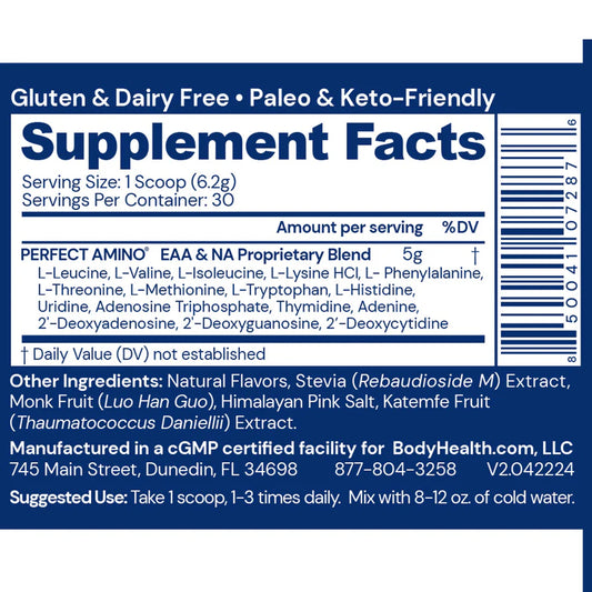 perfect amino powder vanilla bodyhealth supplement facts