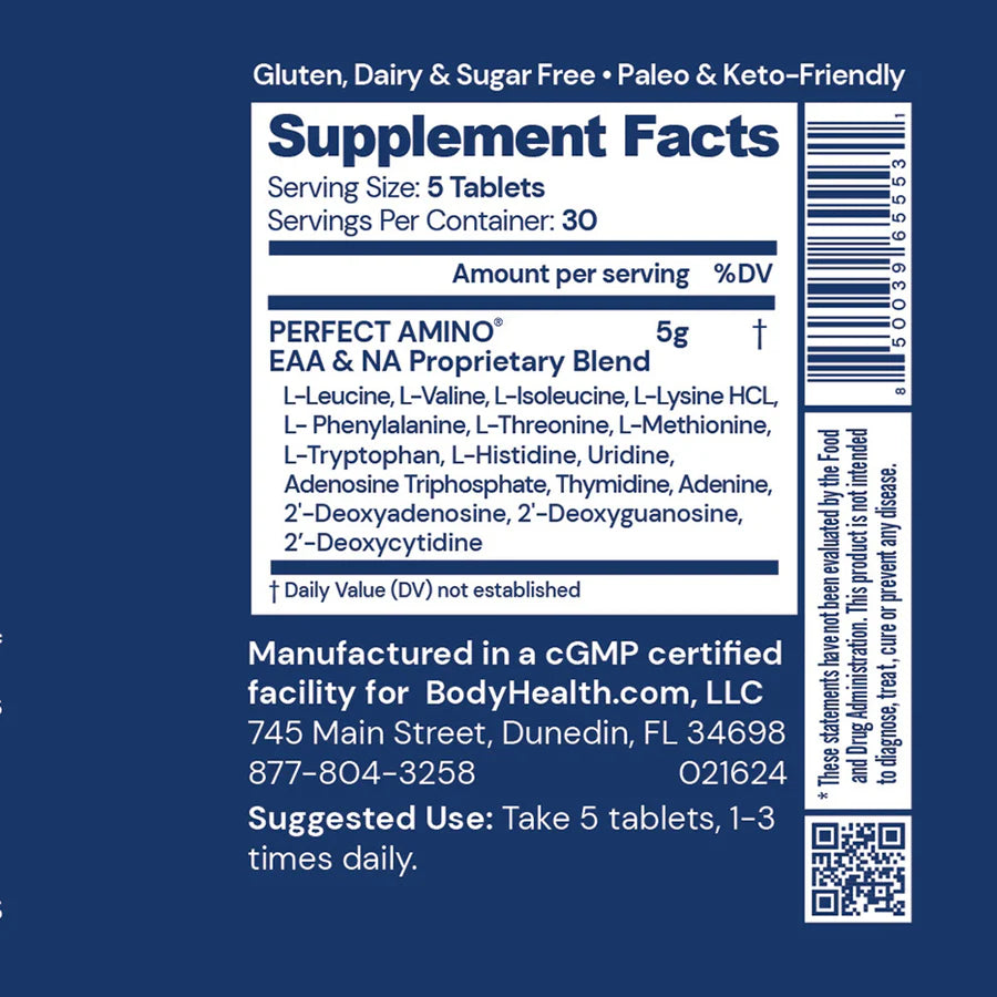 perfect amino tablets uncoated bodyhealth supplement facts etiket