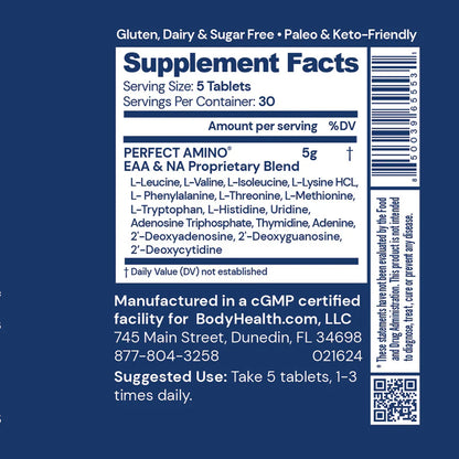 perfect amino tablets uncoated bodyhealth supplement facts etiket