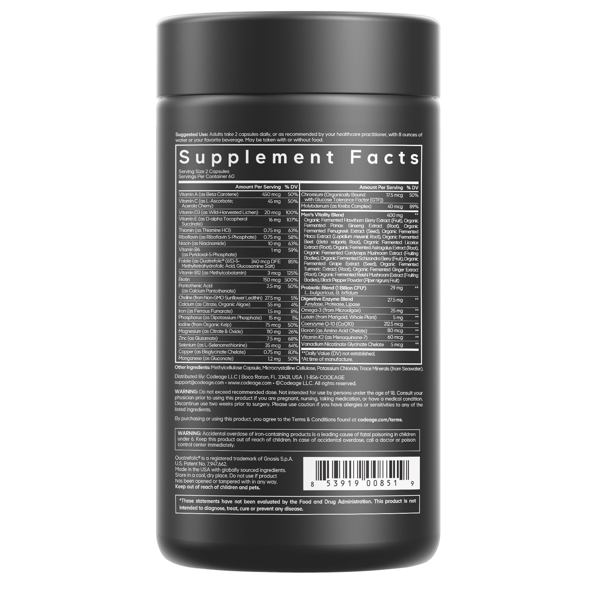men's fermented multivitamin codeage supplement facts